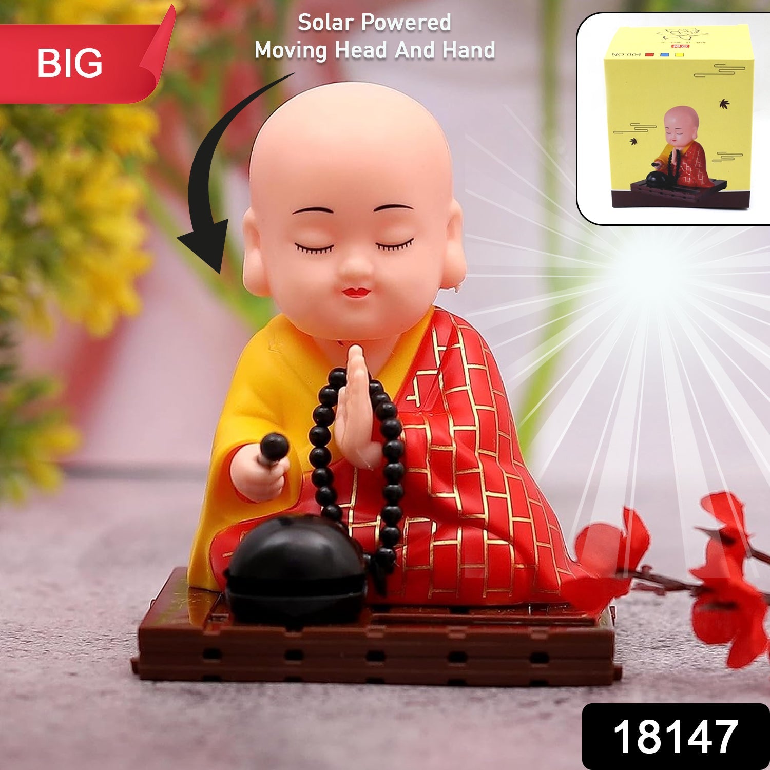 Solar Powered Sitting Buddha Statue,  Moving Head and Hand (1 Pc / Big) - Phoenix Addicts
