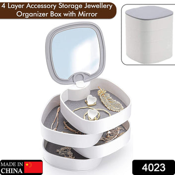 4 Layers Jewellery Box, 360 Degree Rotating Jewelry Box, Jewelry and Earring Organizer Box with Mirror, Accessory Storage Box (Multicolor)