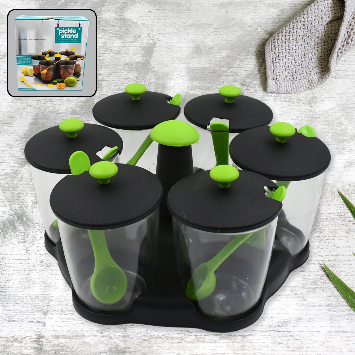 Multipurpose 6 Piece Miracle Revolving Plastic Spice Container Rack With 6 Spoon, Condiment Set, Masala Rack Set, Revolving Spice Rack Aachar Container Chutney Mukhwas Tray Masala Dining Spice Stand - Phoenix Addicts