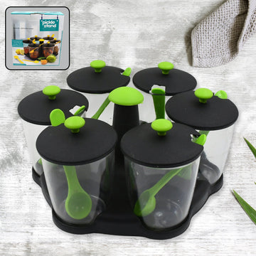 Multipurpose 6 Piece Miracle Revolving Plastic Spice Container Rack With 6 Spoon, Condiment Set, Masala Rack Set, Revolving Spice Rack Aachar Container Chutney Mukhwas Tray Masala Dining Spice Stand - Phoenix Addicts