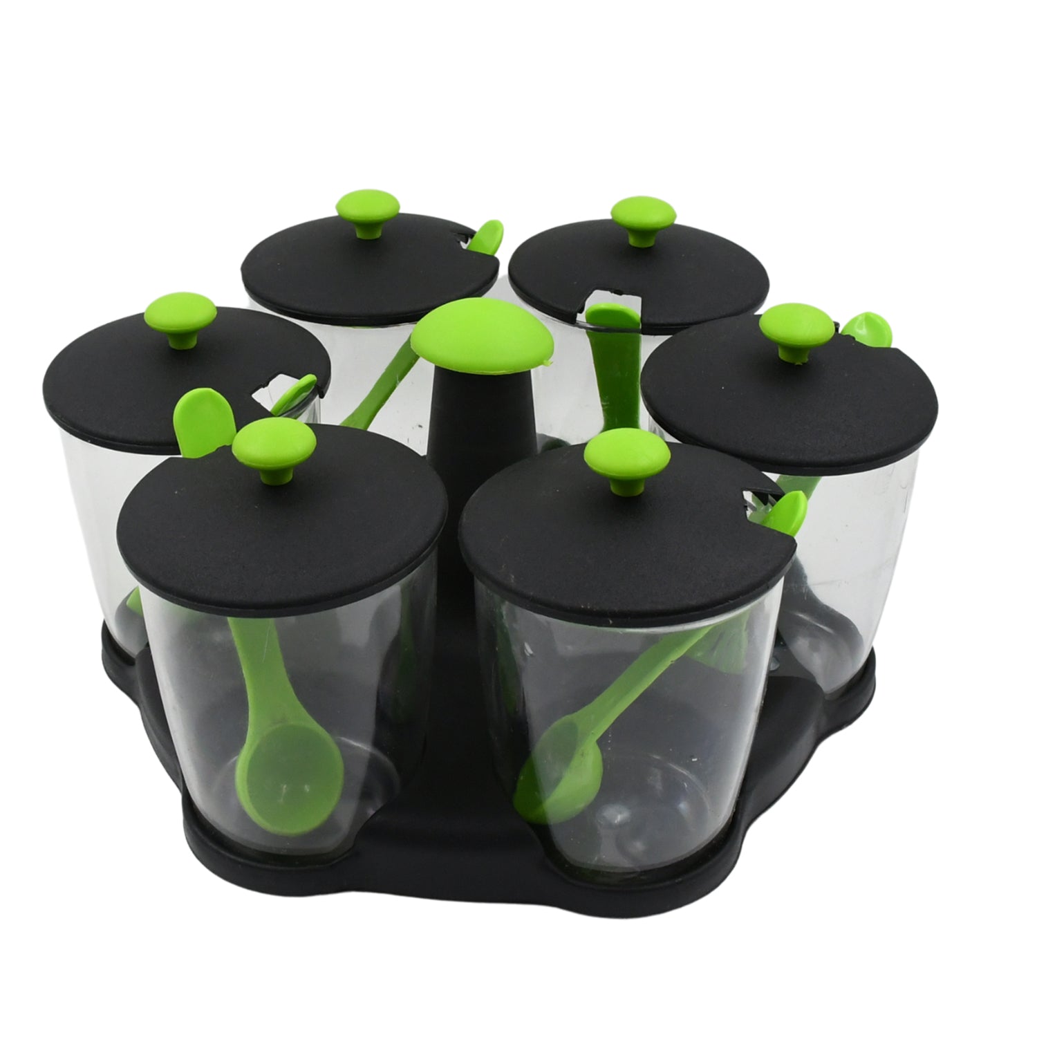 Multipurpose 6 Piece Miracle Revolving Plastic Spice Container Rack With 6 Spoon, Condiment Set, Masala Rack Set, Revolving Spice Rack Aachar Container Chutney Mukhwas Tray Masala Dining Spice Stand - Phoenix Addicts
