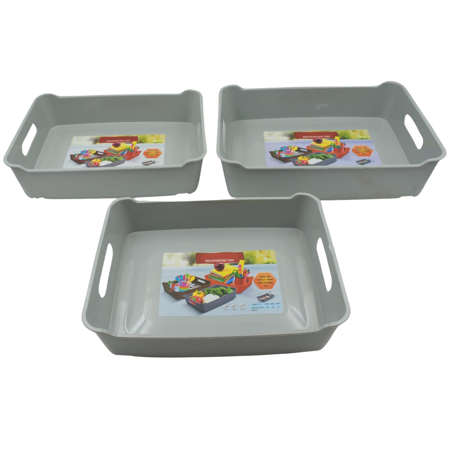 Multipurpose Organising & Storage Plastic Tray,  Fruit & Vegetable/ Multi Purpose Tray, Organizer for Kitchen, Countertop, Cabinet, Bathroom Plastic Storage Basket For Store Fruits, Vegetables, Magazines, Cosmetics, Stationary Set of 3 - Phoenix Addicts