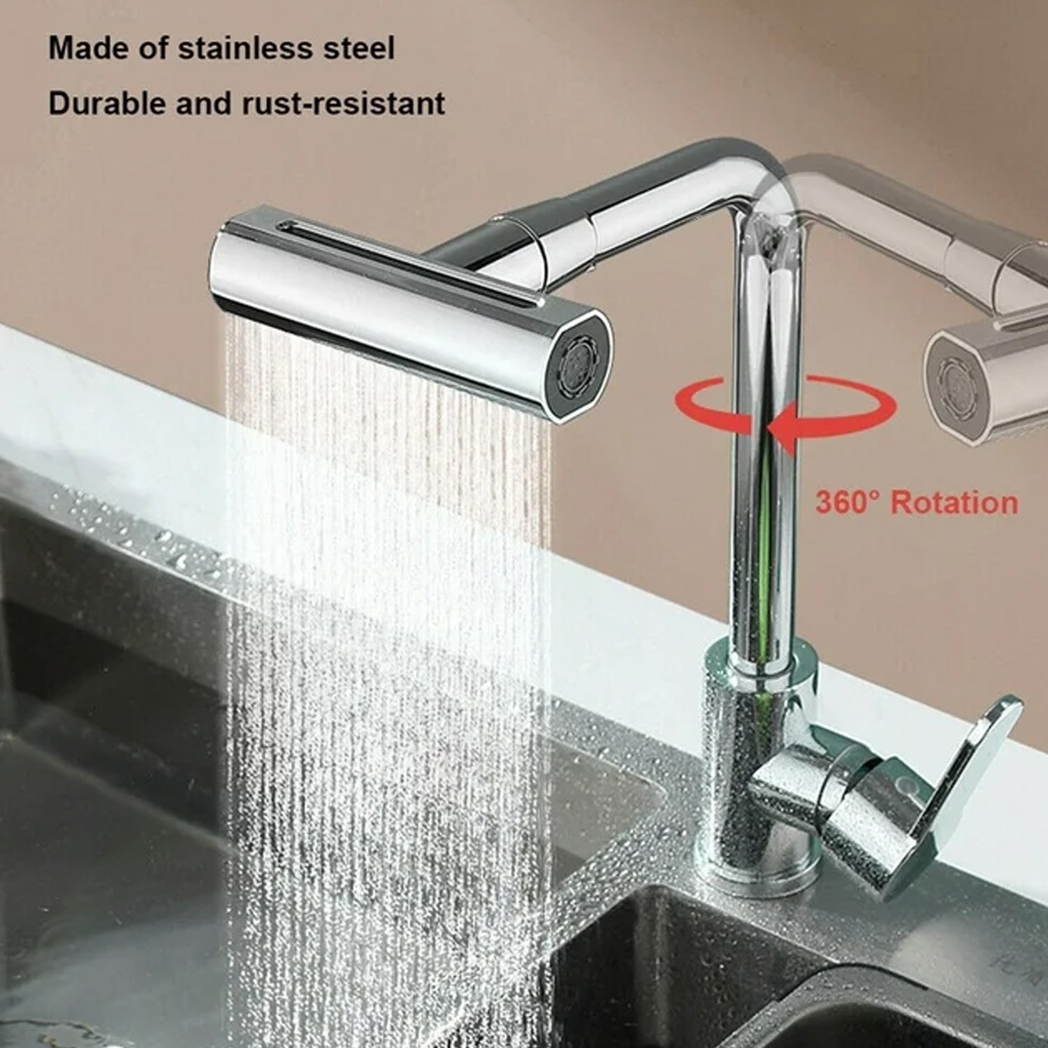 Multifunction Shower Waterfall Kitchen Faucet, 360° Rotation Waterfall Kitchen Faucet, Touch Kitchen Faucet, Faucet Extender for Kitchen Sink, Swivel Waterfall Kitchen Faucet for Washing Vegetable Fruit (4 In 1 ) - Phoenix Addicts
