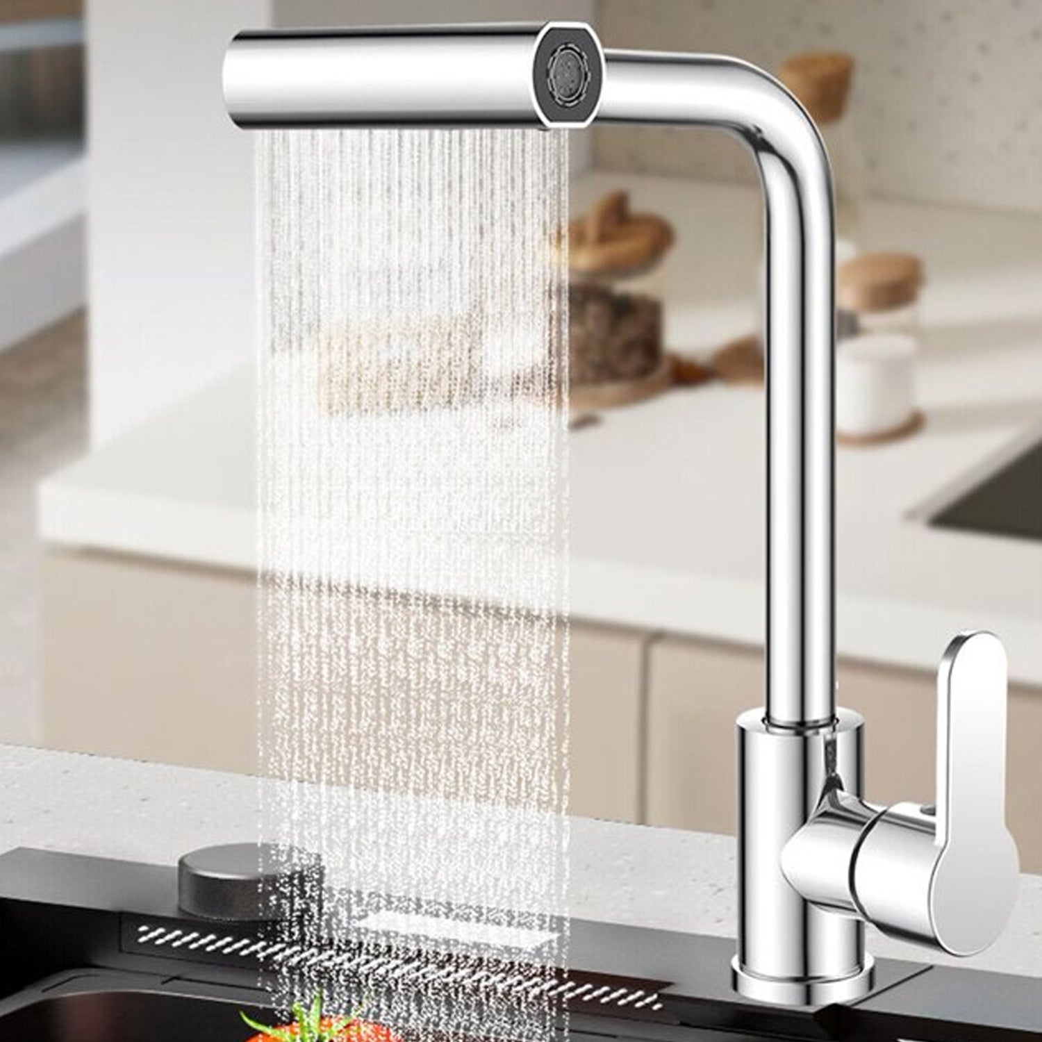 Multifunction Shower Waterfall Kitchen Faucet, 360° Rotation Waterfall Kitchen Faucet, Touch Kitchen Faucet, Faucet Extender for Kitchen Sink, Swivel Waterfall Kitchen Faucet for Washing Vegetable Fruit (4 In 1 ) - Phoenix Addicts