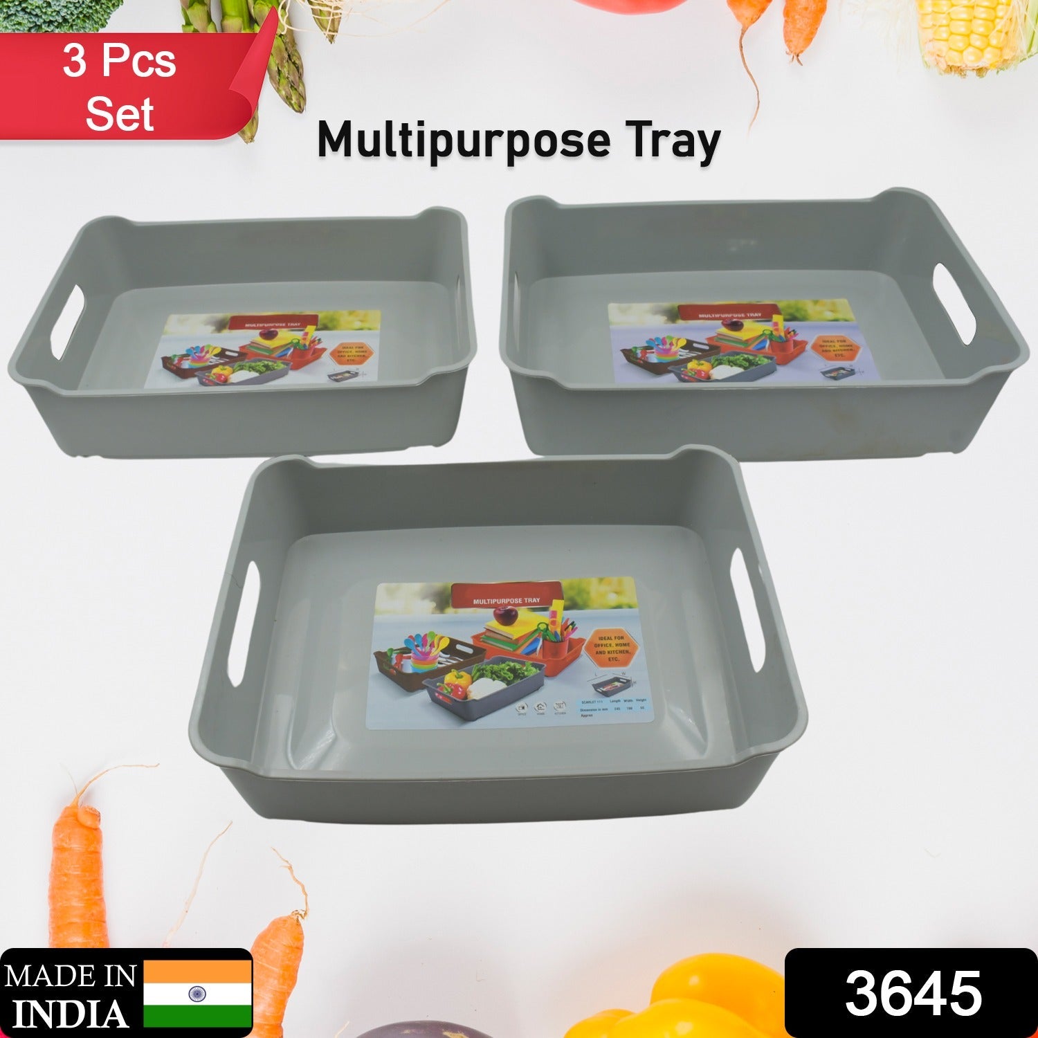 Multipurpose Organising & Storage Plastic Tray,  Fruit & Vegetable/ Multi Purpose Tray, Organizer for Kitchen, Countertop, Cabinet, Bathroom Plastic Storage Basket For Store Fruits, Vegetables, Magazines, Cosmetics, Stationary Set of 3 - Phoenix Addicts