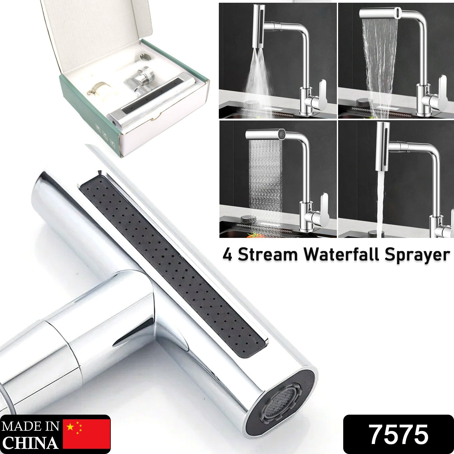 Multifunction Shower Waterfall Kitchen Faucet, 360° Rotation Waterfall Kitchen Faucet, Touch Kitchen Faucet, Faucet Extender for Kitchen Sink, Swivel Waterfall Kitchen Faucet for Washing Vegetable Fruit (4 In 1 ) - Phoenix Addicts