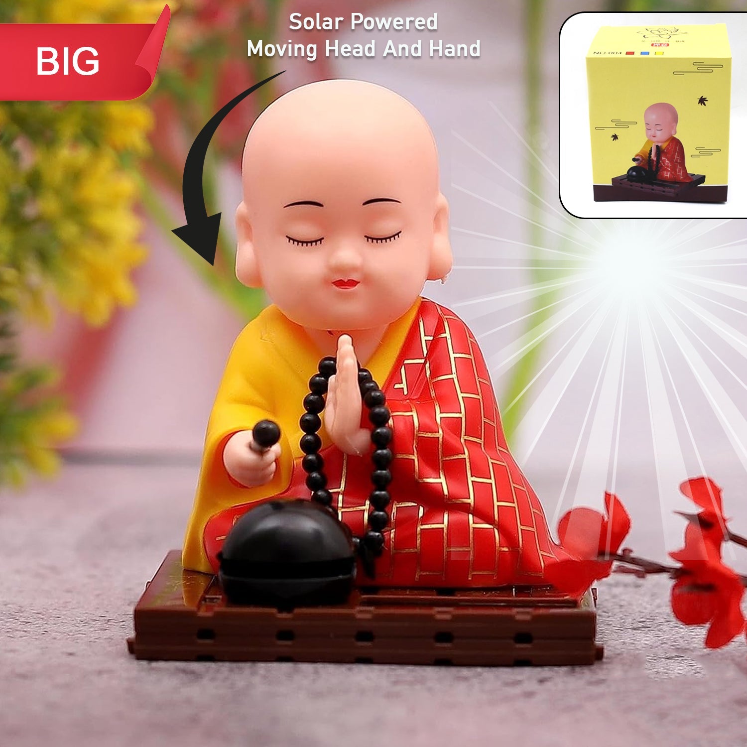 Solar Powered Sitting Buddha Statue,  Moving Head and Hand (1 Pc / Big) - Phoenix Addicts