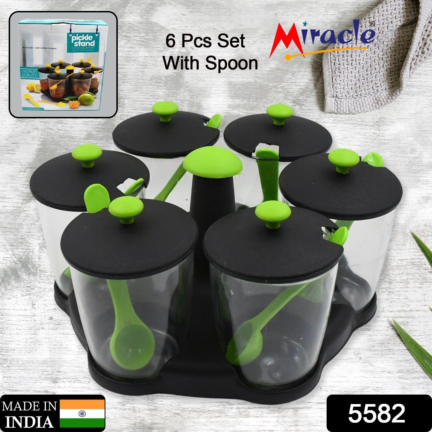 Multipurpose 6 Piece Miracle Revolving Plastic Spice Container Rack With 6 Spoon, Condiment Set, Masala Rack Set, Revolving Spice Rack Aachar Container Chutney Mukhwas Tray Masala Dining Spice Stand - Phoenix Addicts
